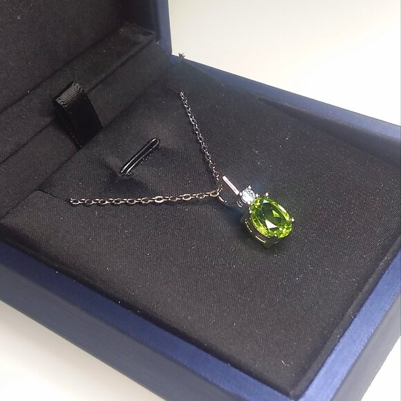 Green Peridot Swiss Blue Topaz 925 Sterling Silver Pendant Necklace 18in 2.8g - Picture 9 of 10
